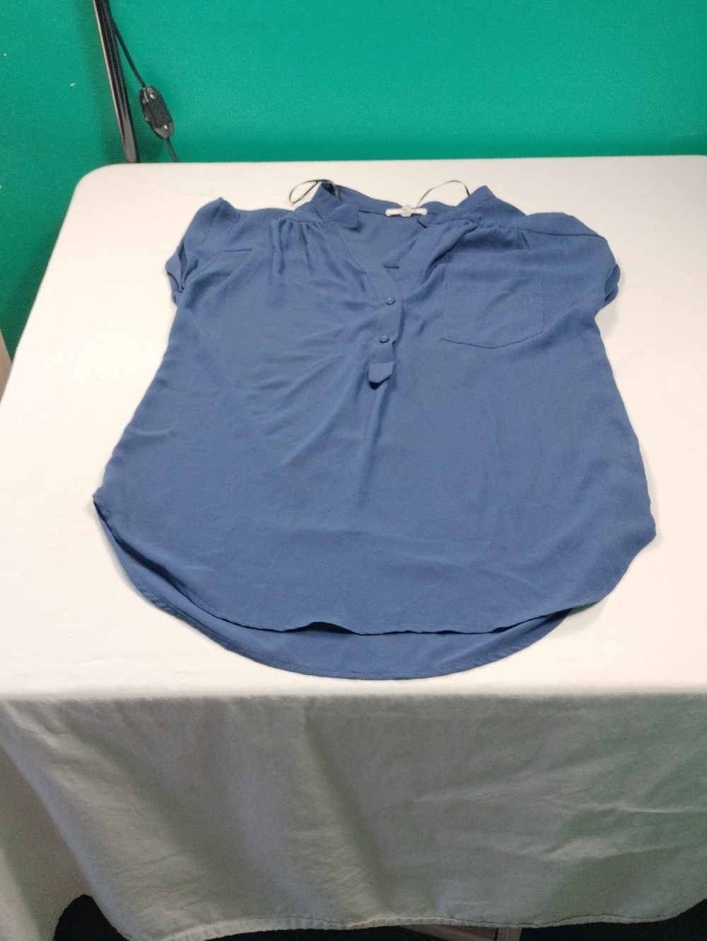 Pleione Navy Blue Short-Sleeve Henley Blouse Size XS